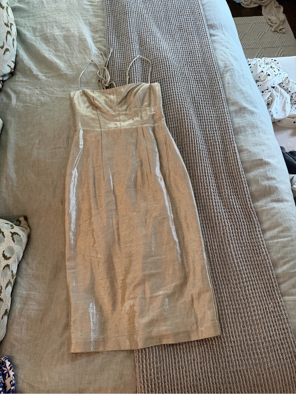 J. Crew Metallic Gold Strapless Sheath Dress